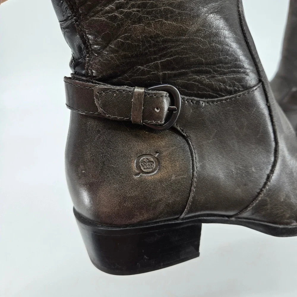 Born Borda Distressed Grey Leather Wide Calf Knee High Riding Boots Womens 8.5 M